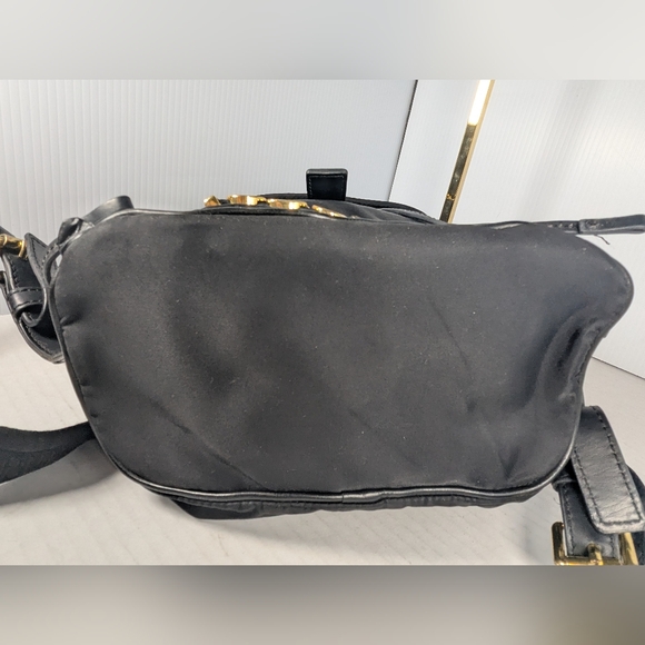 MOSCHINO Black Nylon Leather Trim Backpack Gold-tone Logo - Picture 6 of 14